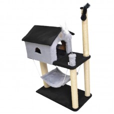 1852-45 - Arranhador House pelúcia - preto/cinza - 68x44x104 cm